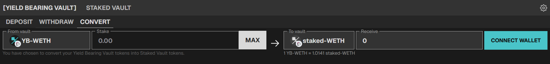 Convert tab: move Yield Bearing Vault tokens into Staked Vault tokens