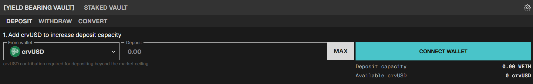 Deposit tab step 1: add crvUSD to increase deposit capacity